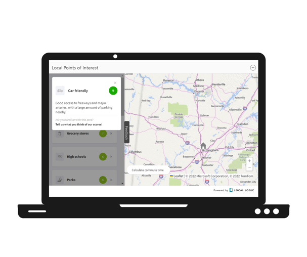 A laptop computer screen showing the Local Logic powered Local Points of Interest data.
