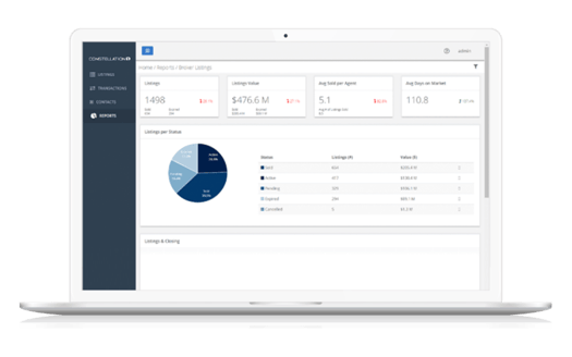 Constellation1 Accounting reporting interface with a pie chart