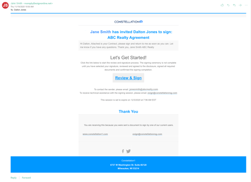 eSignature Email Screen