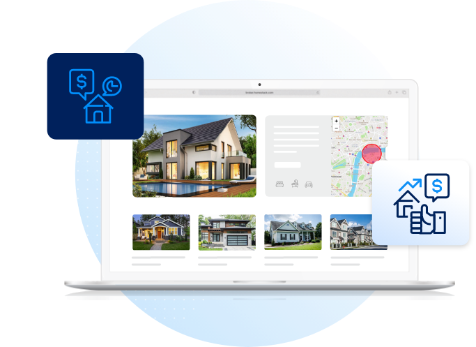 Graphic of a real estate website with homes for sale