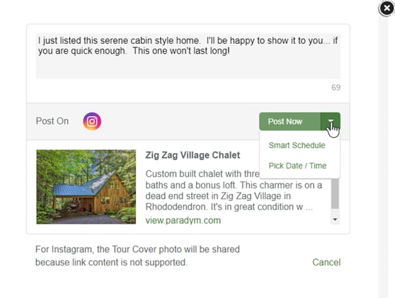 Post now or Smart Schedule with Paradym for Instagram
