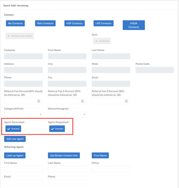 Screenshot of the interface of a real estate relocation management platform showing options for categorizing leads.