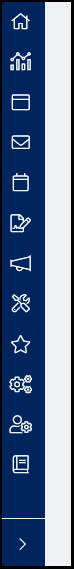 The collapsed and expanded views of the Constellation1 CRM navigation menus, starting with Dashboard and ending with Administration.